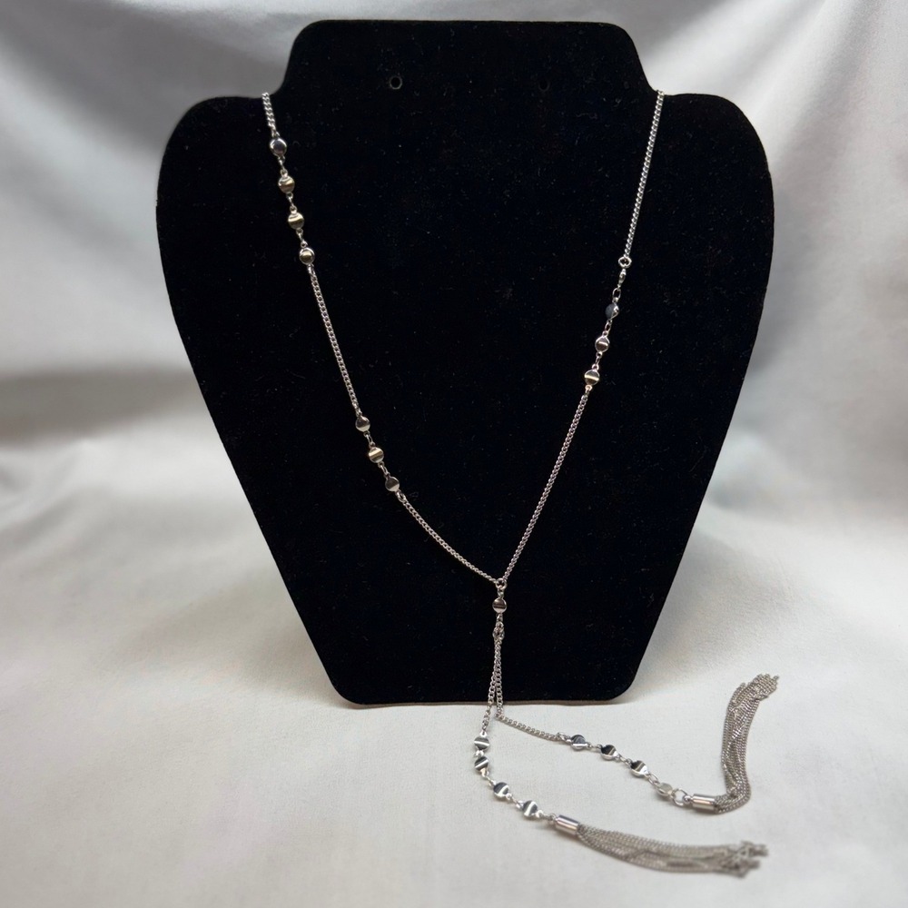 Bancroft Tassel Lariat Necklace Womens OS Silver NWT Long Adjustable Chain